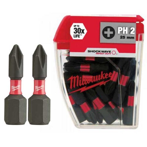 Битови MILWAUKEE PH2 25MM SHOCKWAVE 25 парчиња