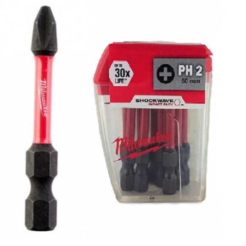 Битови MILWAUKEE PH2 50MM SHOCKWAVE 10 парчиња