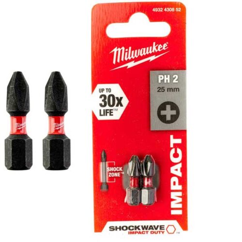Битови MILWAUKEE PH2 25MM SHOCKWAVE 2 парчиња