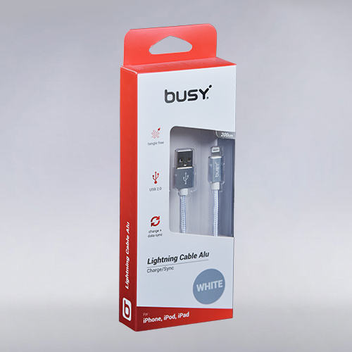 Лајтнинг (не сертифициран) УСБ Кабел 2.0 м. Плетен Busy (бел)