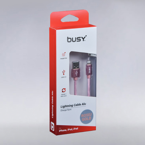 Лајтнинг (не сертифициран) УСБ Кабел 2.0 м. Плетен Busy (розев)