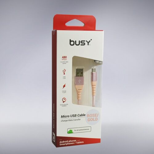 Микро УСБ Кабел 1.8 м. Плетен Busy (RoseGold)