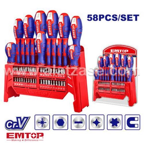 EMTOP ESST5802 Сет од 58 Одвртувачи и Битови